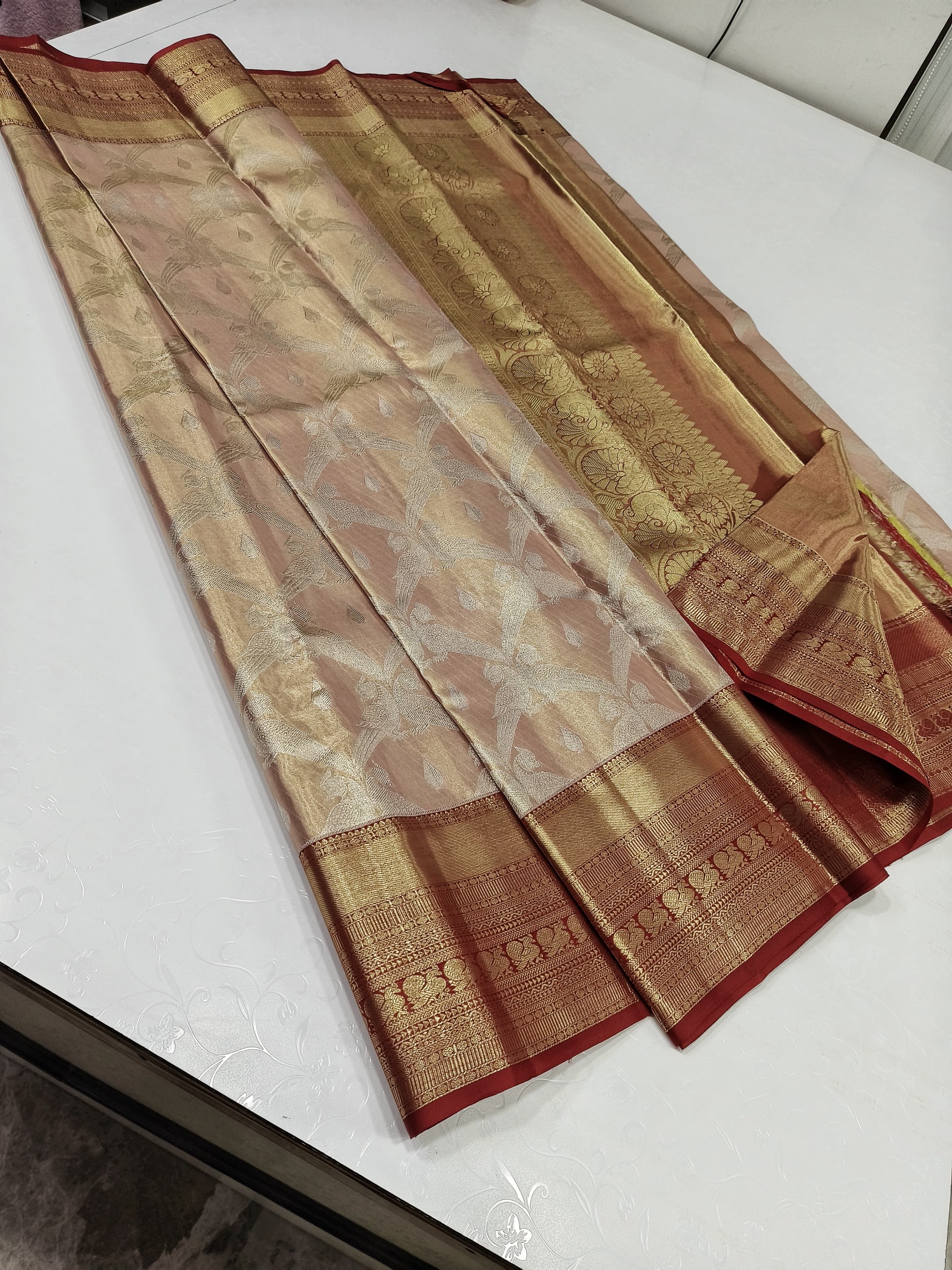 Pastel Cocoa Brown 2gm Zari Bridal Elegance Kanchipuram Handloom Silk Saree SS24171