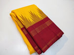 Load image into Gallery viewer, Classic Golden Yellow &amp; Reddish Maroon 2gm Zari Elegance Kanchipuram Handloom Silk Saree SS27562
