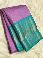 Load image into Gallery viewer, Classic Onion Pink &amp; Dark Blue 2gm Zari Beldari Checks Elegance Kanchipuram Handloom Silk Saree SS24612
