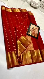 Load image into Gallery viewer, Classic Cherry Red Kanchipuram Handloom Silk Saree SS25882
