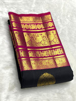Load image into Gallery viewer, Classic Charcoal Black &amp; Dark Pink 2gm Zari Kanchipuram Handloom Silk Saree SS25826
