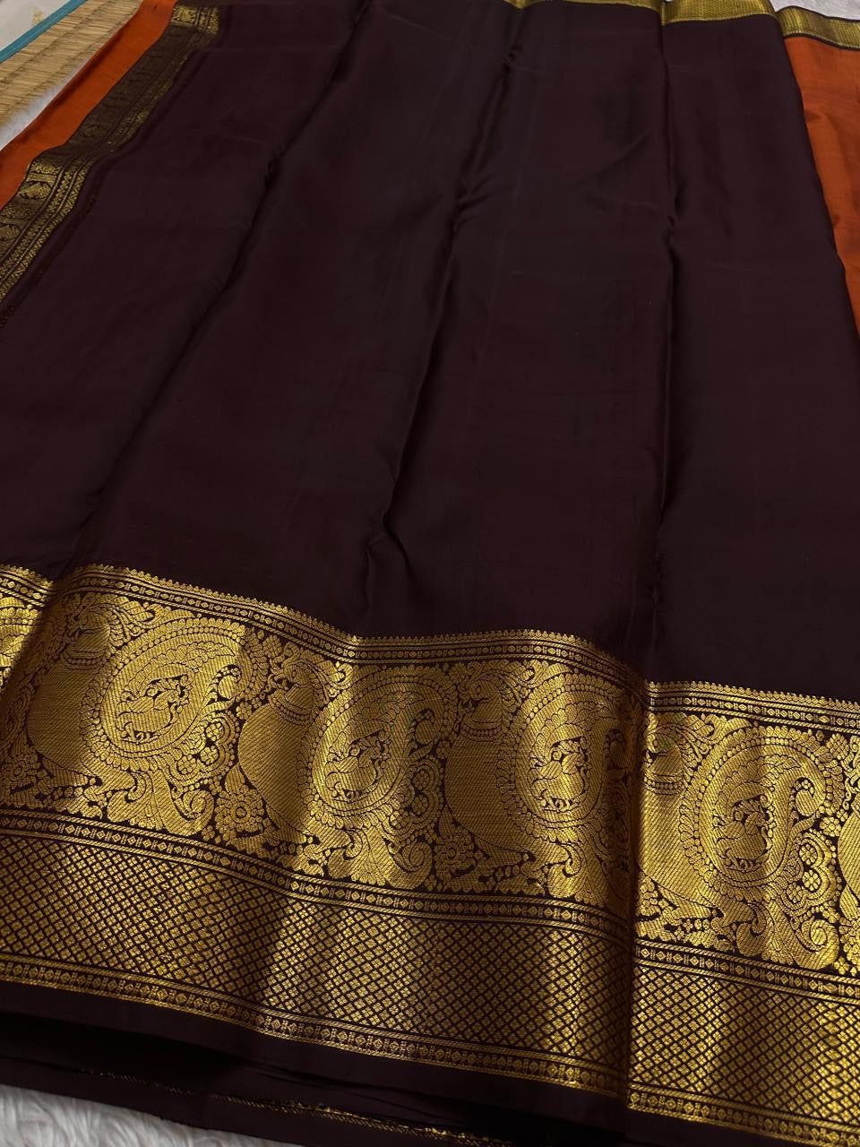 Classic Orange & Brown Kanchipuram Handloom Silk Saree SS25957