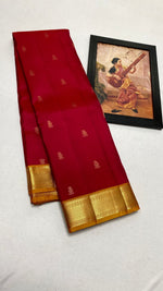 Load image into Gallery viewer, Classic Red &amp; Mustard Orange Elegance Kanchipuram Handloom Silk Saree SS27123

