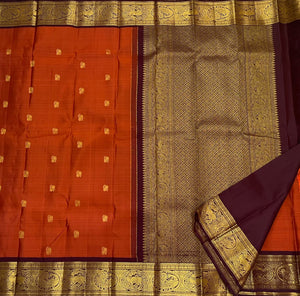 Classic Golden Brown & Coffee Brown 1gm Zari Kanchipuram Handloom Silk Saree SS26273