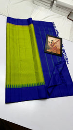 Load image into Gallery viewer, Classic Lime Green &amp; Royal Blue Korvai Checks Kanchipuram Handloom Silk Saree SS25920
