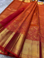 Load image into Gallery viewer, Classic Glow Orange Bridal Elegance Kanchipuram Handloom Silk Saree SS27818
