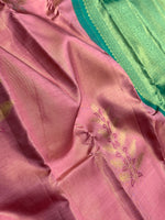 Load image into Gallery viewer, Classic Rose Pink &amp; Sea Green 2gm Zari Elegance Kanchipuram Handloom Silk Saree SS27496
