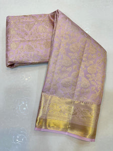 Pastel Lilac Tint Elegance Kanchipuram Handloom Silk Saree SS24695