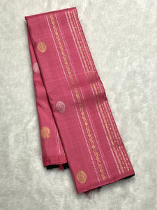 Creamy Pink & Pine Green 2gm Zari Elegance Kanchipuram Handloom Silk Saree SS20581
