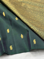 Load image into Gallery viewer, Classic Midnight Green 2gm Zari Elegance Kanchipuram Handloom Silk Saree SS25193
