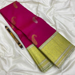 Load image into Gallery viewer, Classic Dark Pink &amp; Oatmeal Beige 2gm Zari Kanchipuram Handloom Silk Saree SS25836
