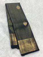 Load image into Gallery viewer, Classic Slate Black 2gm Zari Elegance Kanchipuram Handloom Silk Saree SS27494
