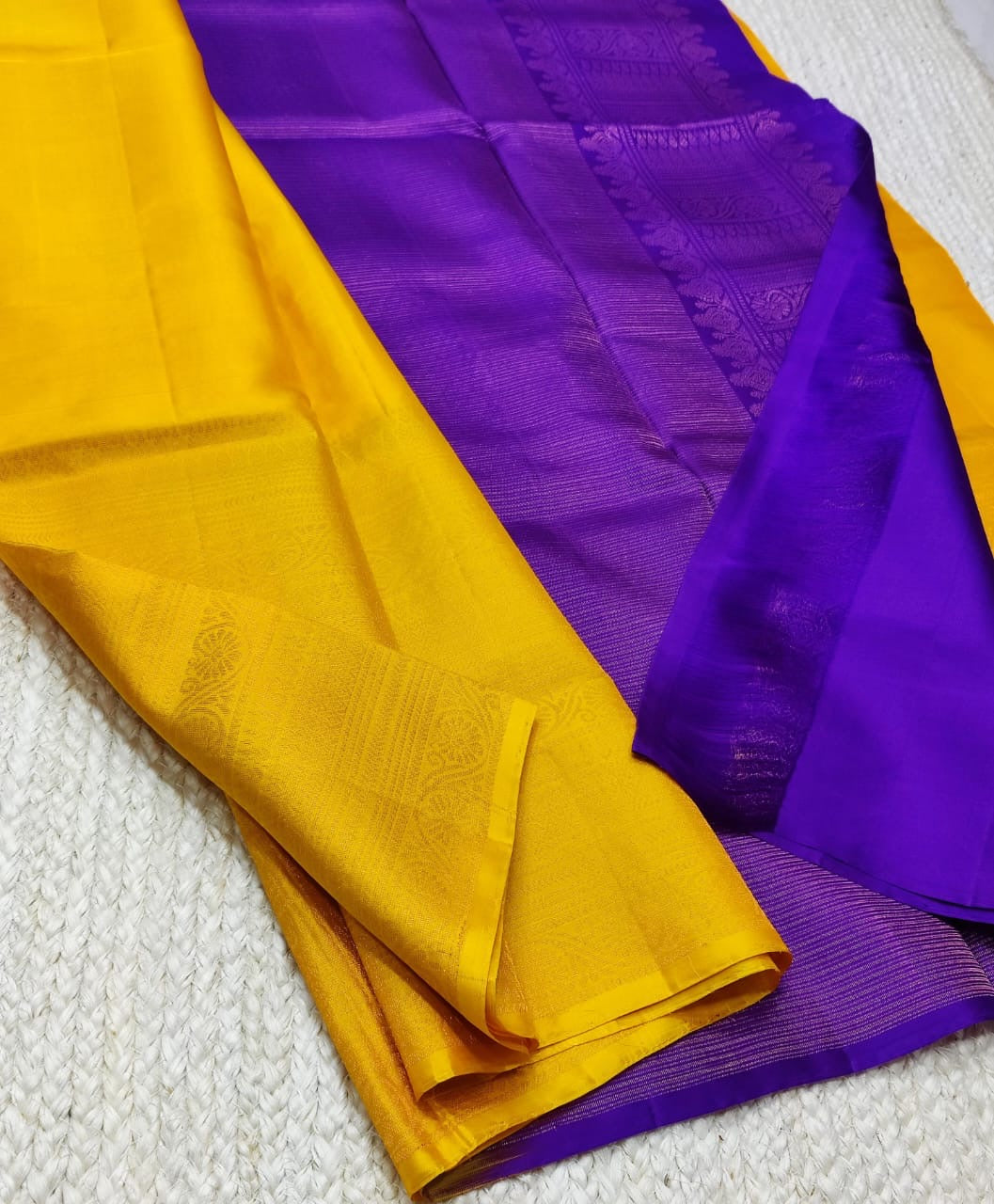 Classic Golden Yellow & Violet Elegance Handloom Silk Saree SS23240