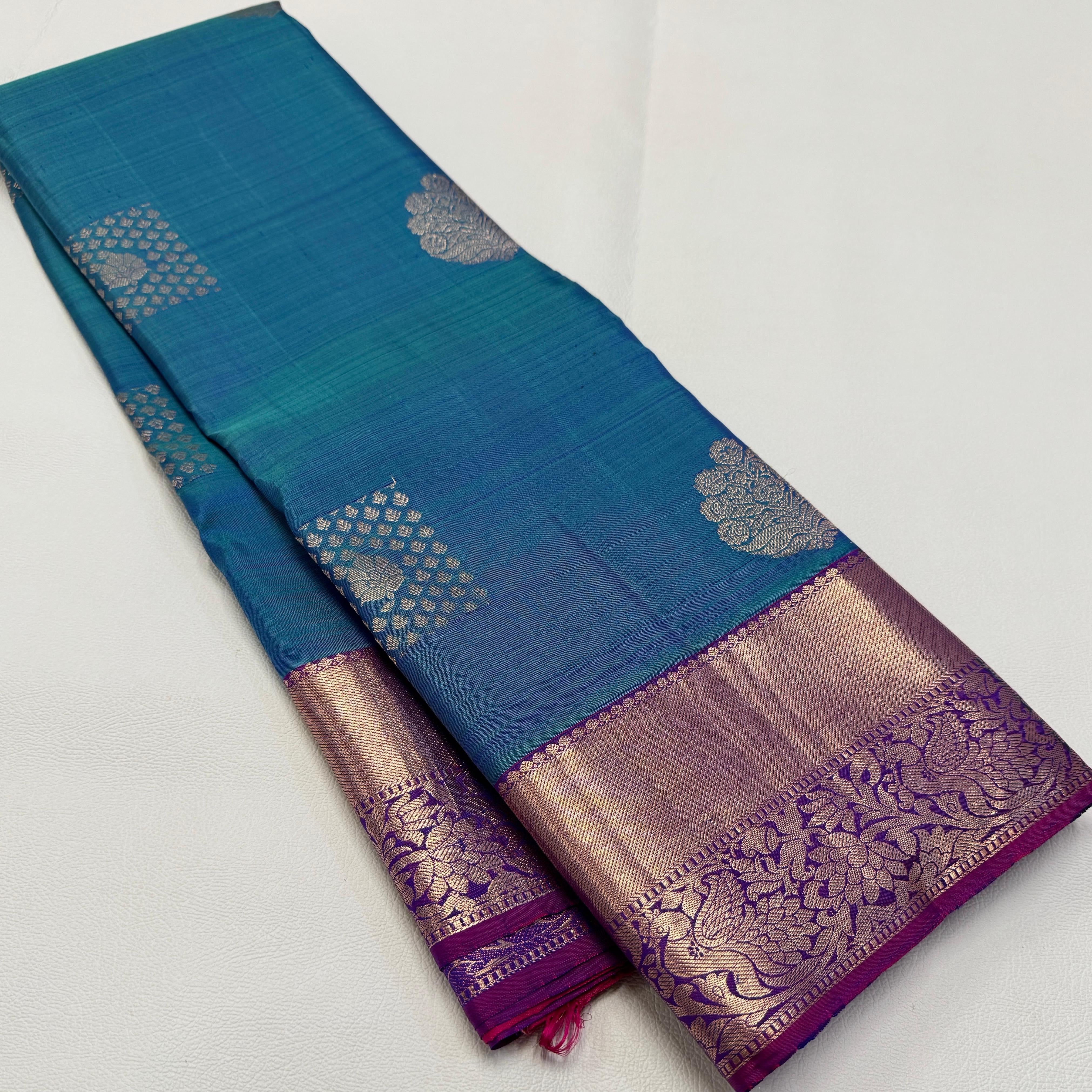 Classic Peacock Blue & Deep Pink Elegance Kanchipuram Handloom Silk Saree SS23592