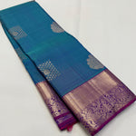 Load image into Gallery viewer, Classic Peacock Blue &amp; Deep Pink Elegance Kanchipuram Handloom Silk Saree SS23592
