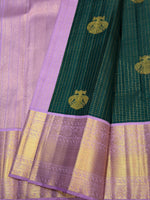 Load image into Gallery viewer, Classic Bottle Green &amp; Lilac 2gm Zari Vaira Oosi Checks Elegance Kanchipuram Handloom Silk Saree SS27619
