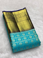 Load image into Gallery viewer, Classic Aqua Blue &amp; Navy Blue 2gm Zari Bridal Elegance Kanchipuram Handloom Silk Saree SS27508
