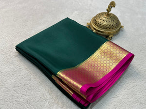 Classic Bottle Green & Hot Pink Elegance Mysore Silk Saree SS24646