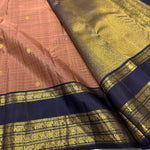Load image into Gallery viewer, Classic Dusky Rose &amp; Navy Blue 2gm Zari Belthari Checks Kanchipuram Handloom Silk Saree SS25730
