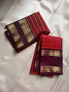 Classic Brick Orange & Coffee Brown 2gm Zari Beldari Kanchipuram Handloom Silk Saree SS26421