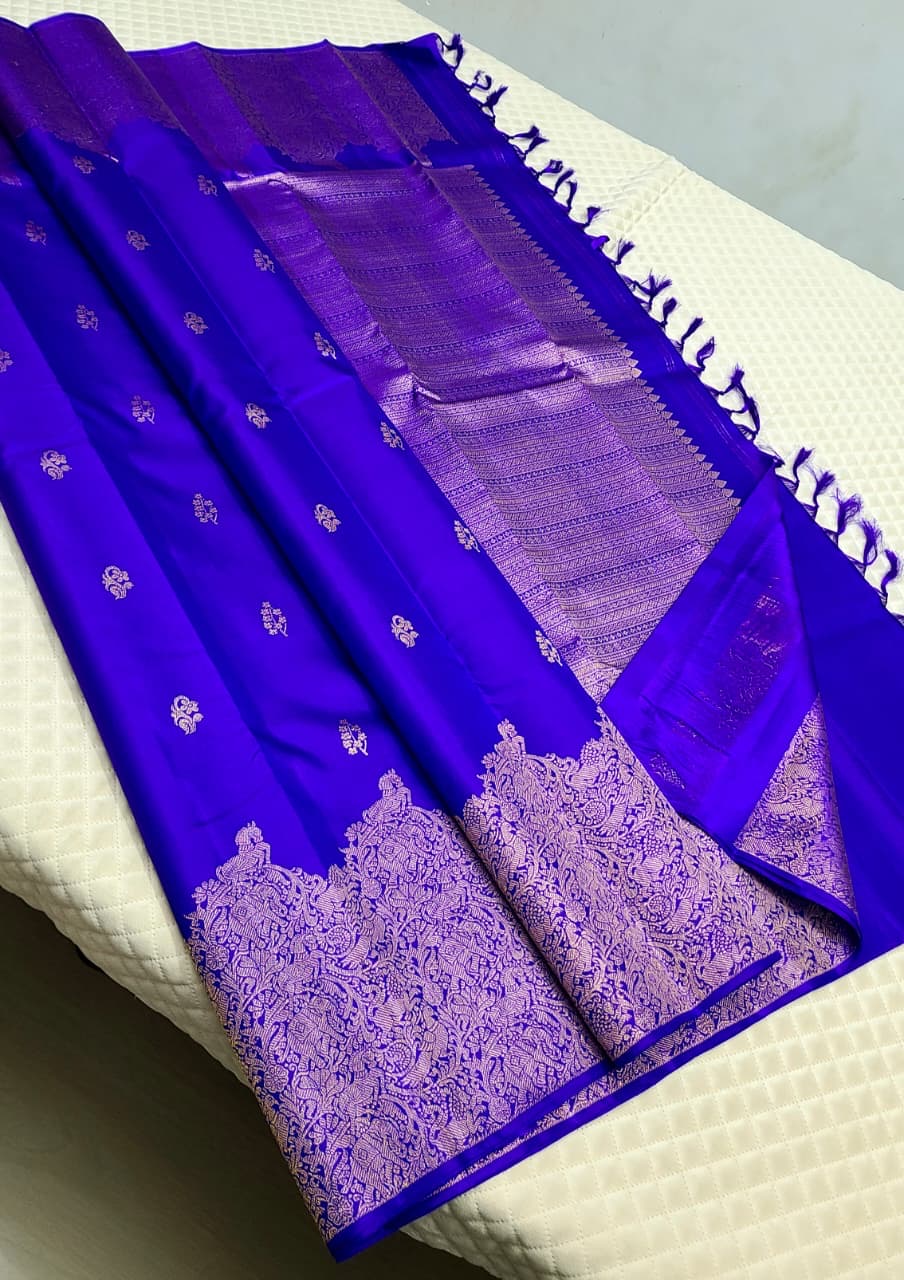 Classic Robin Blue 2gm Zari Kanchipuram Handloom Silk Saree SS26292