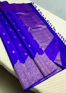 Classic Robin Blue 2gm Zari Kanchipuram Handloom Silk Saree SS26292