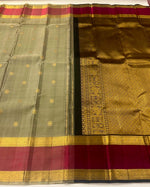 Load image into Gallery viewer, Classic Shadow Grey &amp; Black 2gm Zari Elegance Kanchipuram Handloom Silk Saree SS27616
