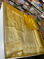 Load image into Gallery viewer, Classic Shimmer Gold &amp; Mustard Bridal Elegance Kanchipuram Tissue Handloom Silk Saree SS25716
