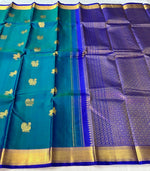 Load image into Gallery viewer, Classic Azure Blue 2gm Zari Elegance Kanchipuram Handloom Silk Saree SS23758
