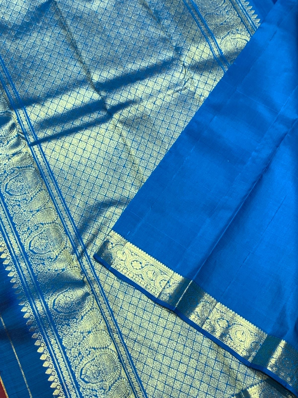 Classic Plum & Azure Blue 2gm Zari Kanchipuram Handloom Silk Saree SS25818