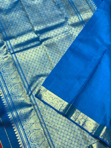 Classic Plum & Azure Blue 2gm Zari Kanchipuram Handloom Silk Saree SS25818