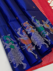Classic Royal Blue & Orange Pink Elegance Handloom Soft Silk Saree SS26117