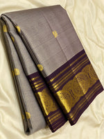Load image into Gallery viewer, Classic Cement Grey &amp; Chocolate Brown 2gm Zari Vaira Oosi Elegance Kanchipuram Handloom Silk Saree SS25327

