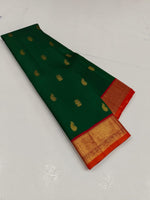 Load image into Gallery viewer, Dark Bottle Green &amp; Glow Orange 2gm Zari Elegance Kanchipuram Handloom Silk Saree SS20573
