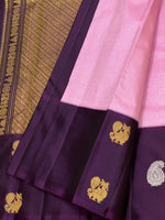Load image into Gallery viewer, Classic Baby Pink &amp; Plum 2gm Zari Vaira Oosi Checks Kanchipuram Handloom Silk Saree SS26328
