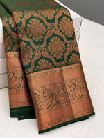 Load image into Gallery viewer, Classic Bottle Green 2gm Zari Elegance Kanchipuram Handloom Silk Saree SS23625
