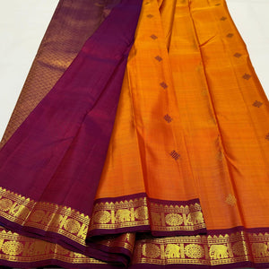 Classic Tangerine Orange Double Warp Elegance Kanjivaram Handloom Silk Saree SS23193