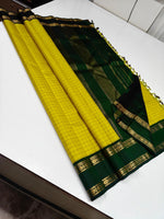 Load image into Gallery viewer, Classic Lemon Yellow &amp; Pine Green 2gm Zari Korvai Elegance Kanchipuram Handloom Silk Saree SS28089
