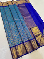 Load image into Gallery viewer, Classic Azure Blue &amp; Royal Blue Elegance Kanchipuram Handloom Silk Saree SS24703
