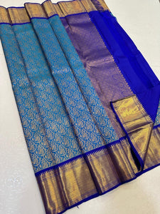 Classic Azure Blue & Royal Blue Elegance Kanchipuram Handloom Silk Saree SS24703