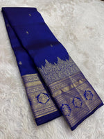 Load image into Gallery viewer, Classic Royal Blue Silver Bridal Elegance Kanchipuram Handloom Silk Saree SS27247
