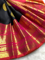 Load image into Gallery viewer, Classic Charcoal Black &amp; Brick Reddish Pink 2gm Zari Kanchipuram Handloom Silk Saree SS25825
