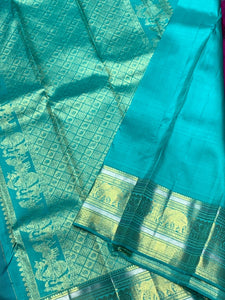 Classic Wine Red & Sea Green 2gm Zari Kanchipuram Handloom Silk Saree SS26005