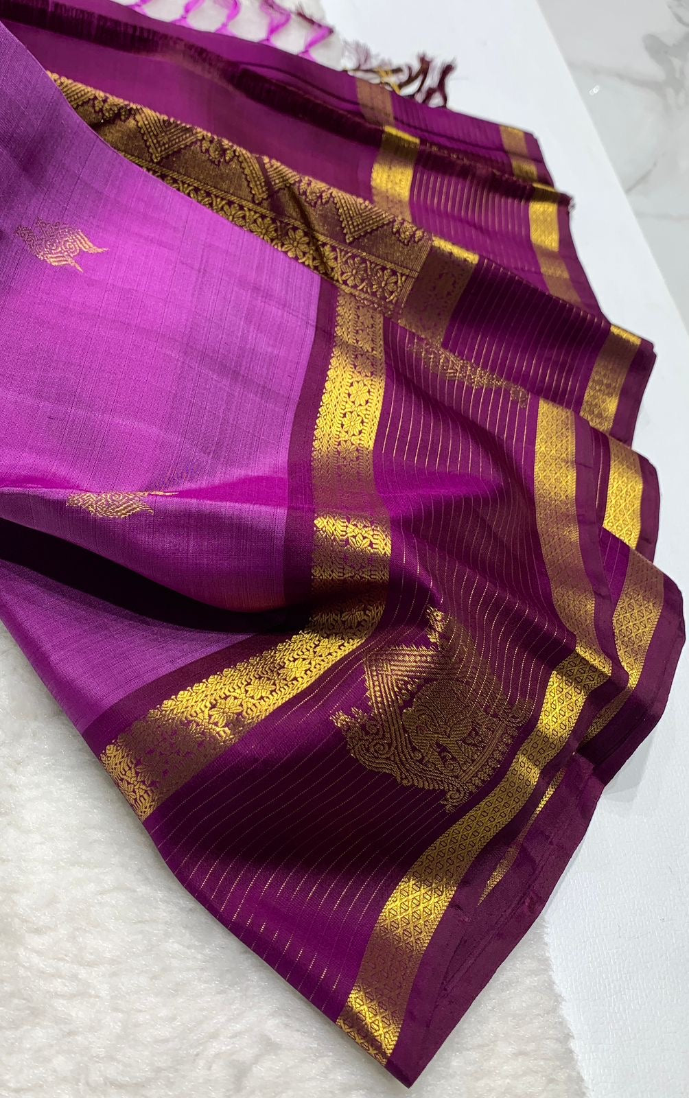 Classic Magenta & Purple Pink 2gm Zari Elegance Kanchipuram Silk Saree SS24012