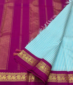 Load image into Gallery viewer, Classic Sky Blue &amp; Plum 2gm Zari Elegance Kanchipuram Handloom Silk Saree SS24733
