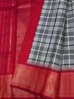 Load image into Gallery viewer, Classic White Checker &amp; Deep Pink Madras Multichecker Elegance Kanchipuram Handloom Silk Saree SS27371
