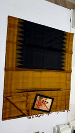 Load image into Gallery viewer, Classic Charcoal Black &amp; Dijon Mustard Korvai Temple Kanchipuram Handloom Silk Saree SS25918
