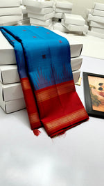 Load image into Gallery viewer, Classic Azure Blue &amp; Crimson Red Korvai Kanchipuram Handloom Silk Saree SS25884
