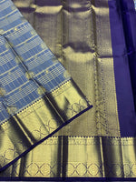 Load image into Gallery viewer, Classic Ash Grey &amp; Steel Blue 2gm Zari Bridal Elegance Kanchipuram Handloom Silk Saree SS27506
