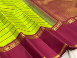Load image into Gallery viewer, Classic Lime Green Thread Stripes Korvai 1gm Zari Ganga Jamuna Elegance Kanchipuram Handloom Silk Saree SS28572
